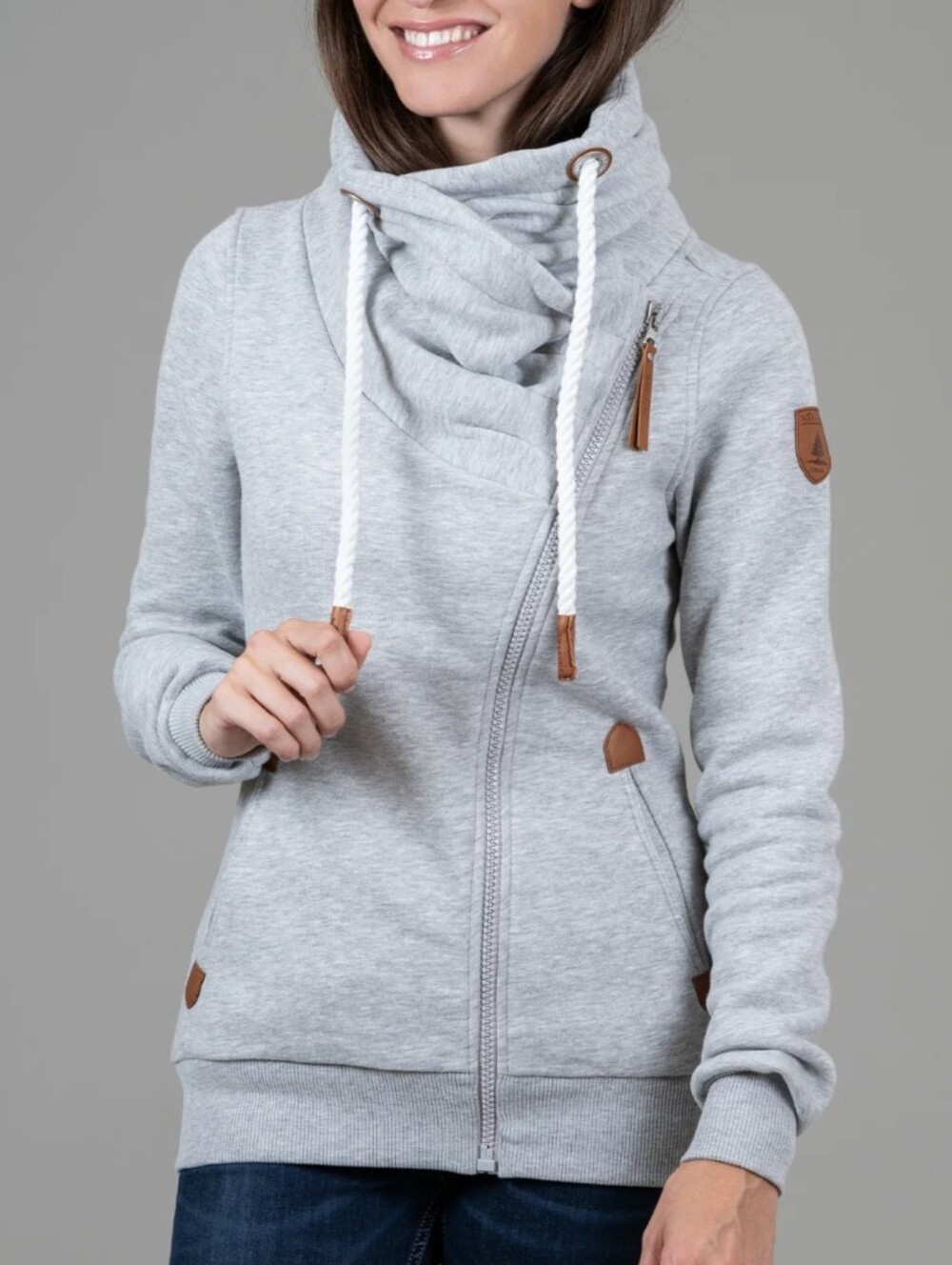 Wanakome Canada Hestia Light Heather Grey Zip Cowl Neck Size Small